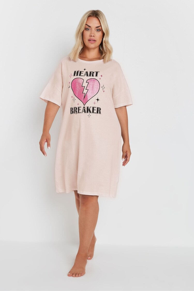 Yours Curve Pink Heart Breaker Sleep T-Shirt - Image 2 of 4