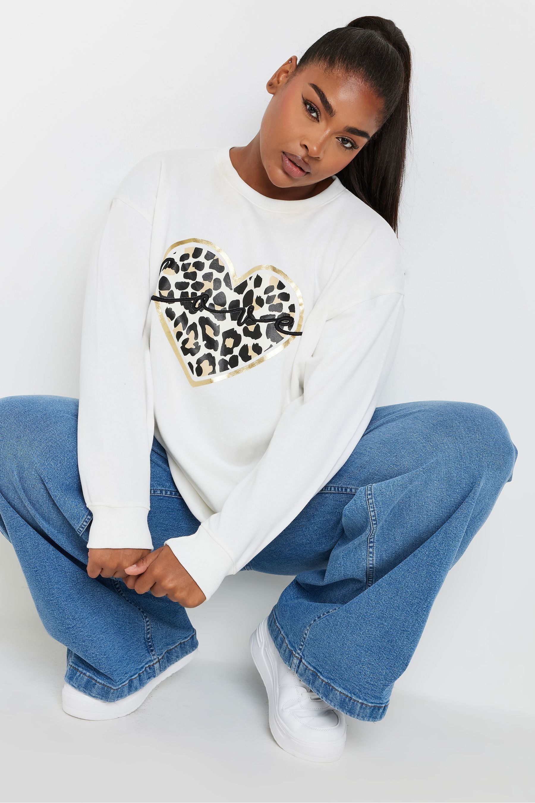Buy Yours Curve Nude Leopard Print Love Crew Neck Jumper from Next Luxembourg
