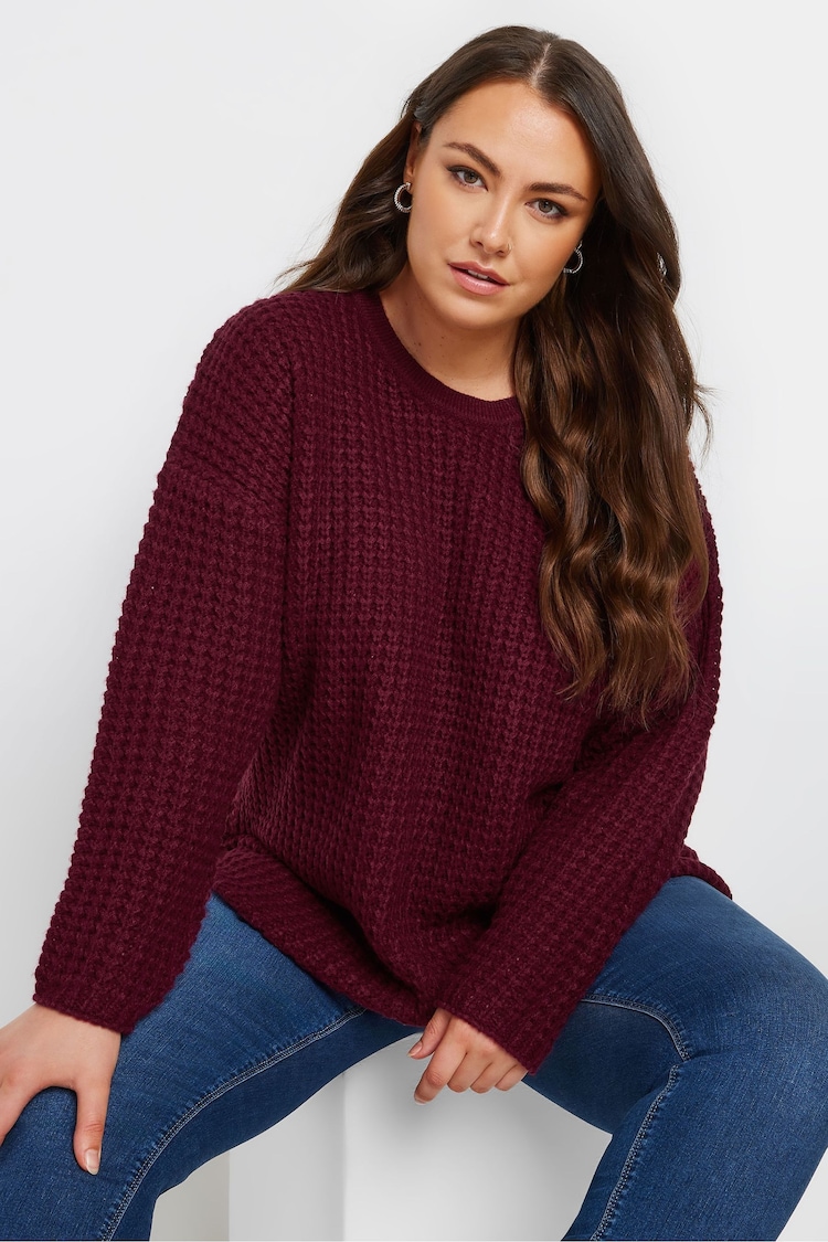 Yours Curve Purple Waffle Knit Jumper - Image 2 of 5