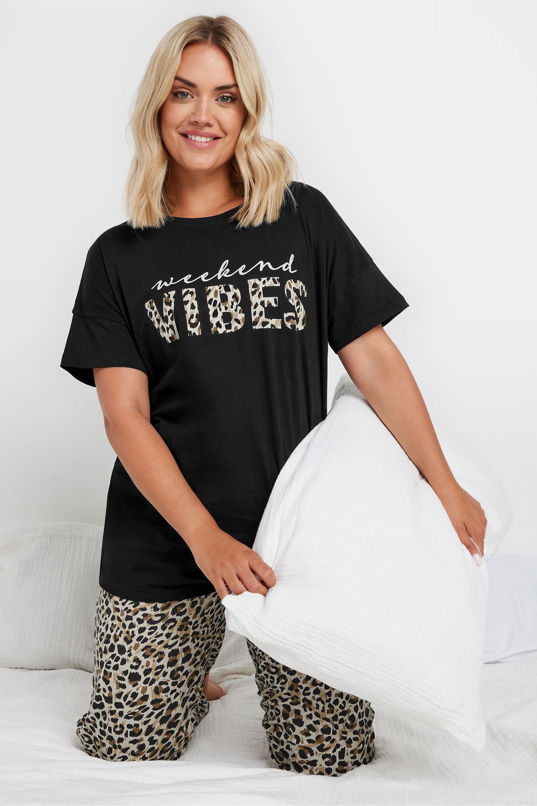 Buy Yours Curve Black Weekend Vibes Wide Leg 100 Cotton Pyjamas Set from Next Luxembourg