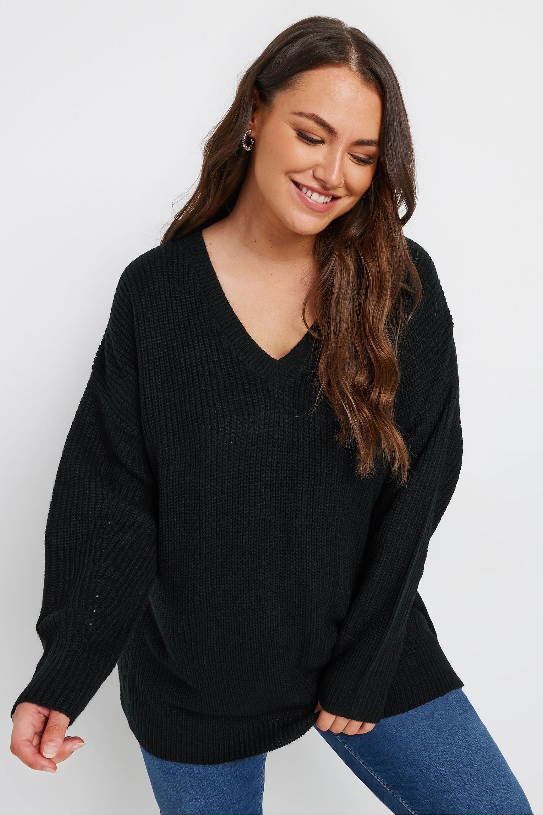 Buy Yours Curve Black Drop Shoulder V Neck Jumper from the Next UK online shop