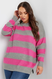 Yours Curve Pink Striped Drop Shoulder Jumper - Image 2 of 6