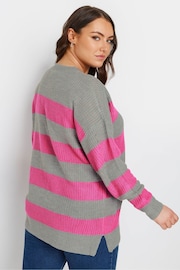 Yours Curve Pink Striped Drop Shoulder Jumper - Image 4 of 6