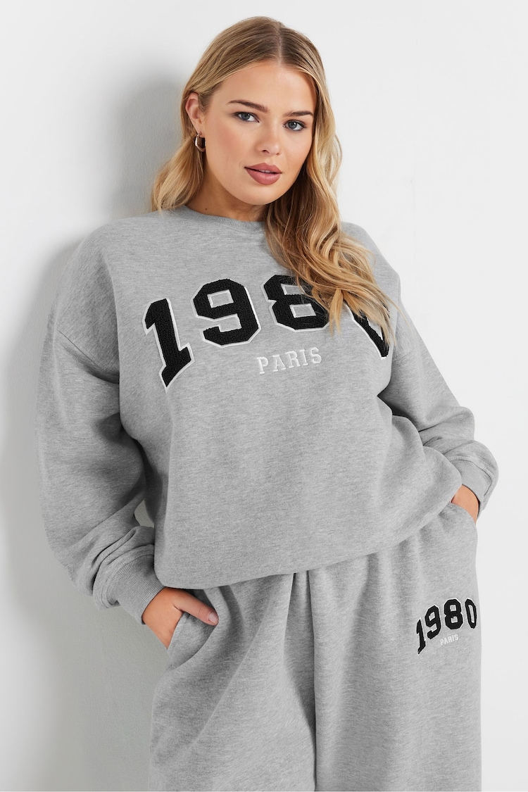 Yours Curve Grey Appliqué 1980 Marl Crew Neck Jumper - Image 2 of 5