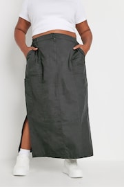 Yours Curve Grey Maxi Cargo Skirt With Side Slits - Image 1 of 5