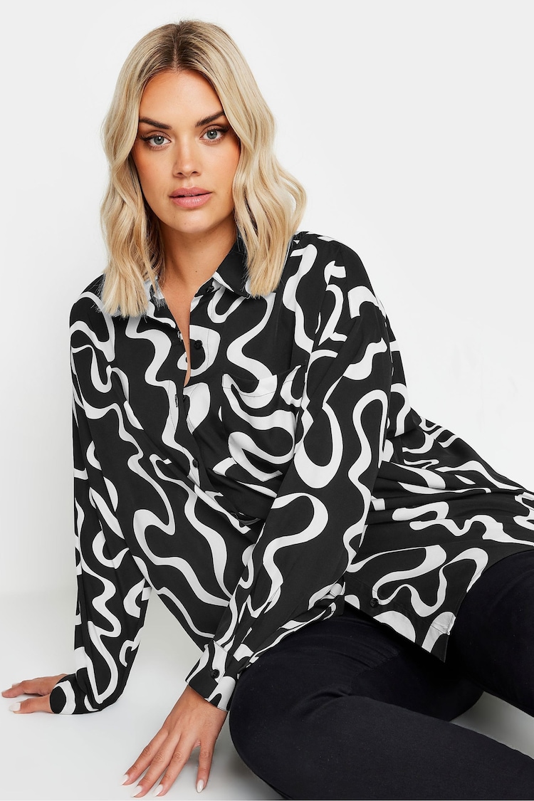 Yours Curve Black & White Oversized Abstract Squiggle Print Shirt - Image 1 of 5