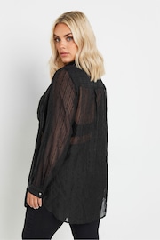 Yours Curve Black Texture Sheer Shirt - Image 3 of 4