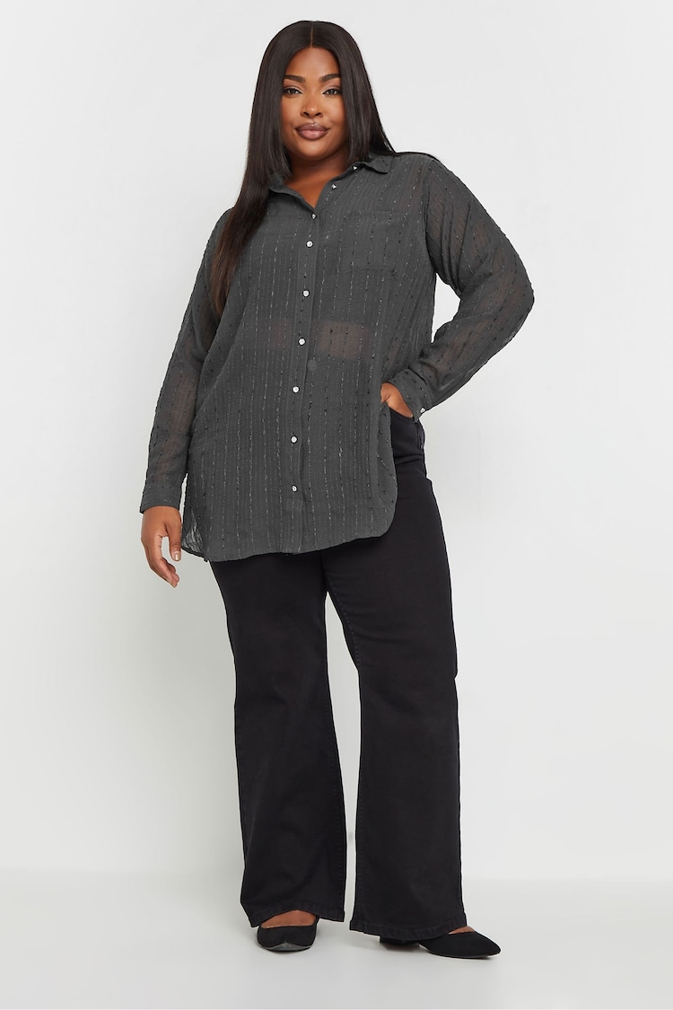 Yours Curve Grey Texture Sheer Shirt - Image 2 of 5