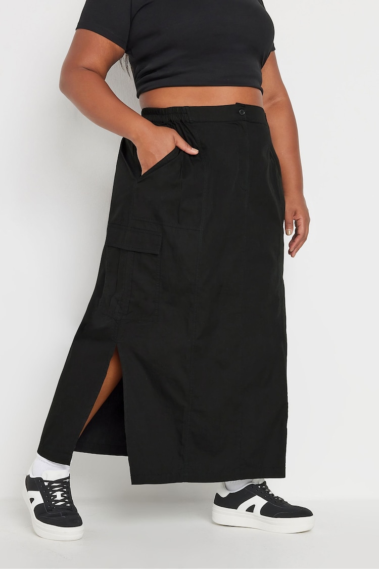 Yours Curve Black Maxi Cargo Skirt With Side Slits - Image 2 of 5