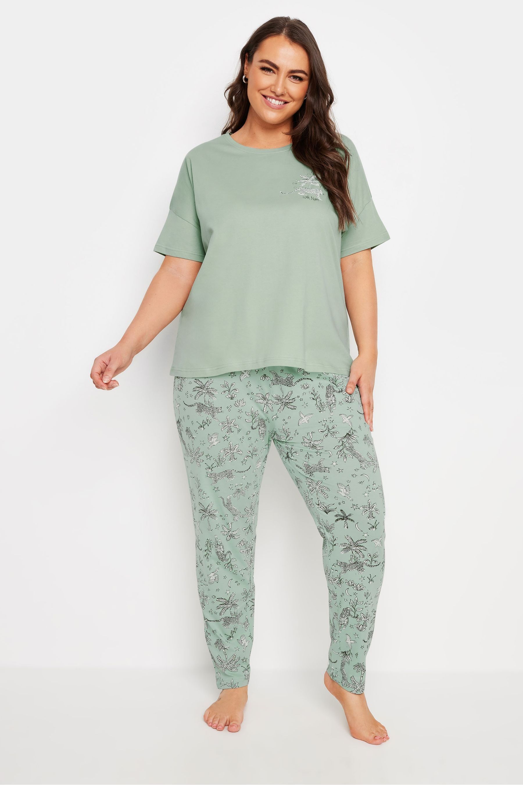 Yours Curve Green Jungle Print Cami 100 Cotton Pyjamas Set 4 Pack 22 24 Womens