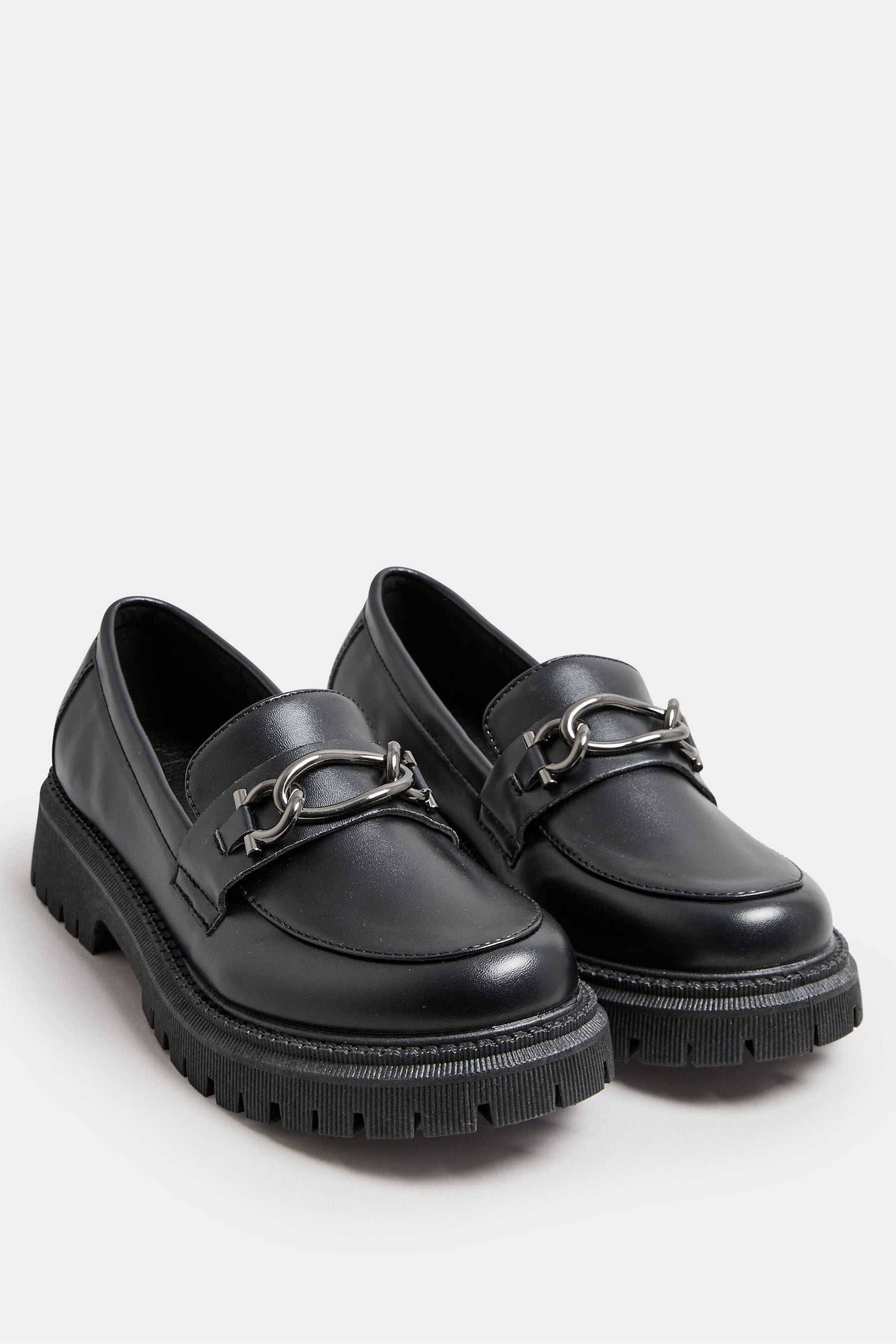 Yours Curve Black Extra Wide Fit Metal Trim Loafers