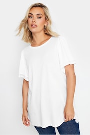 Yours Curve White Double Frill Angel Sleeve Plain Top - Image 2 of 5