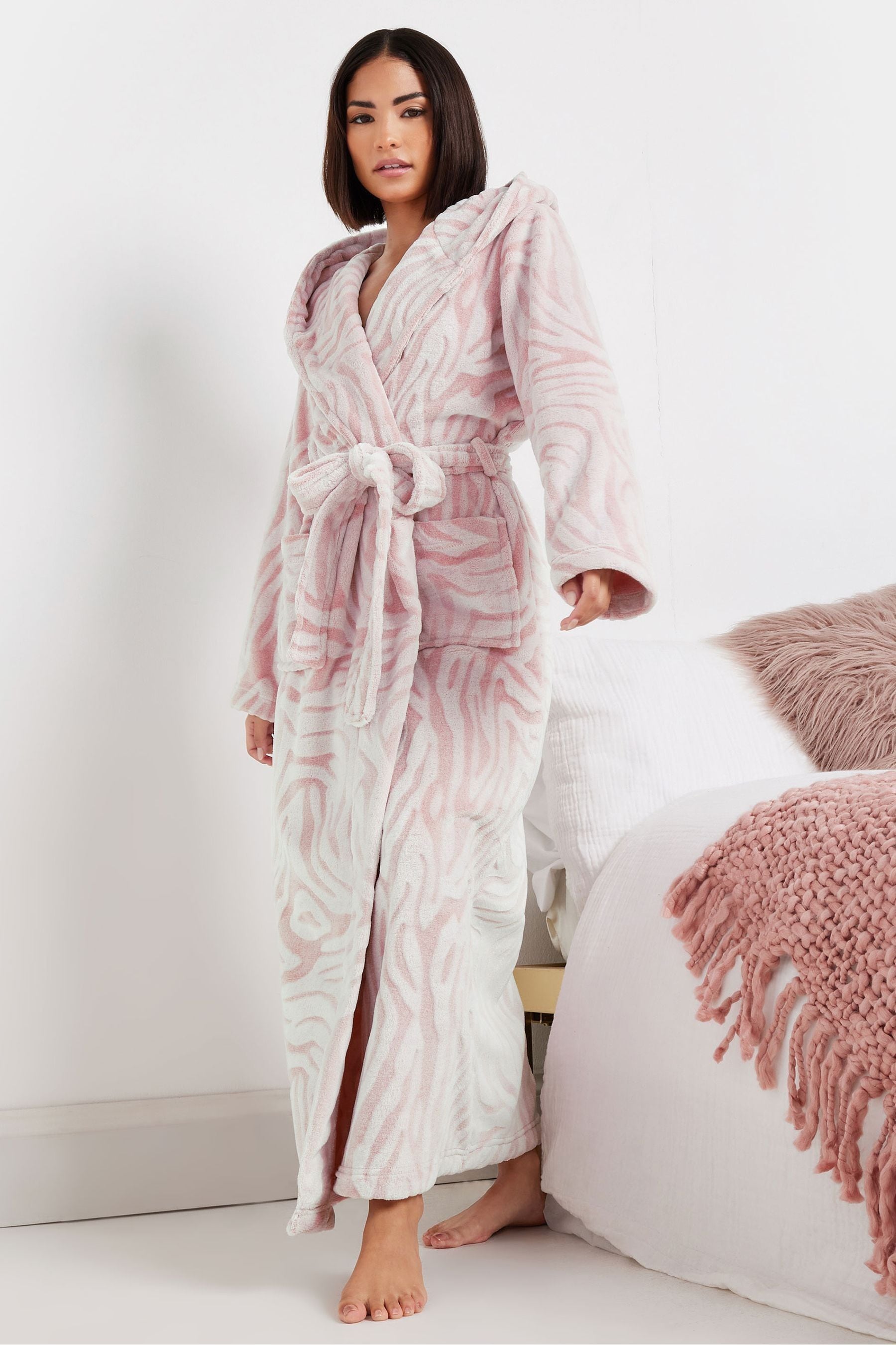 Buy PixieGirl Petite Pink Zebra Clipped Hooded Maxi Robe from Next Luxembourg