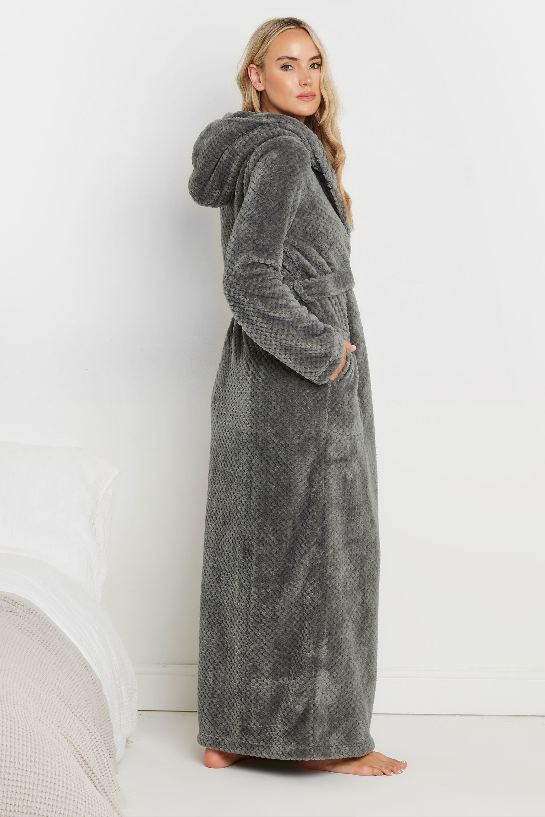 Buy Long Tall Sally Grey Honeycomb Hooded Maxi Robe from Next Luxembourg
