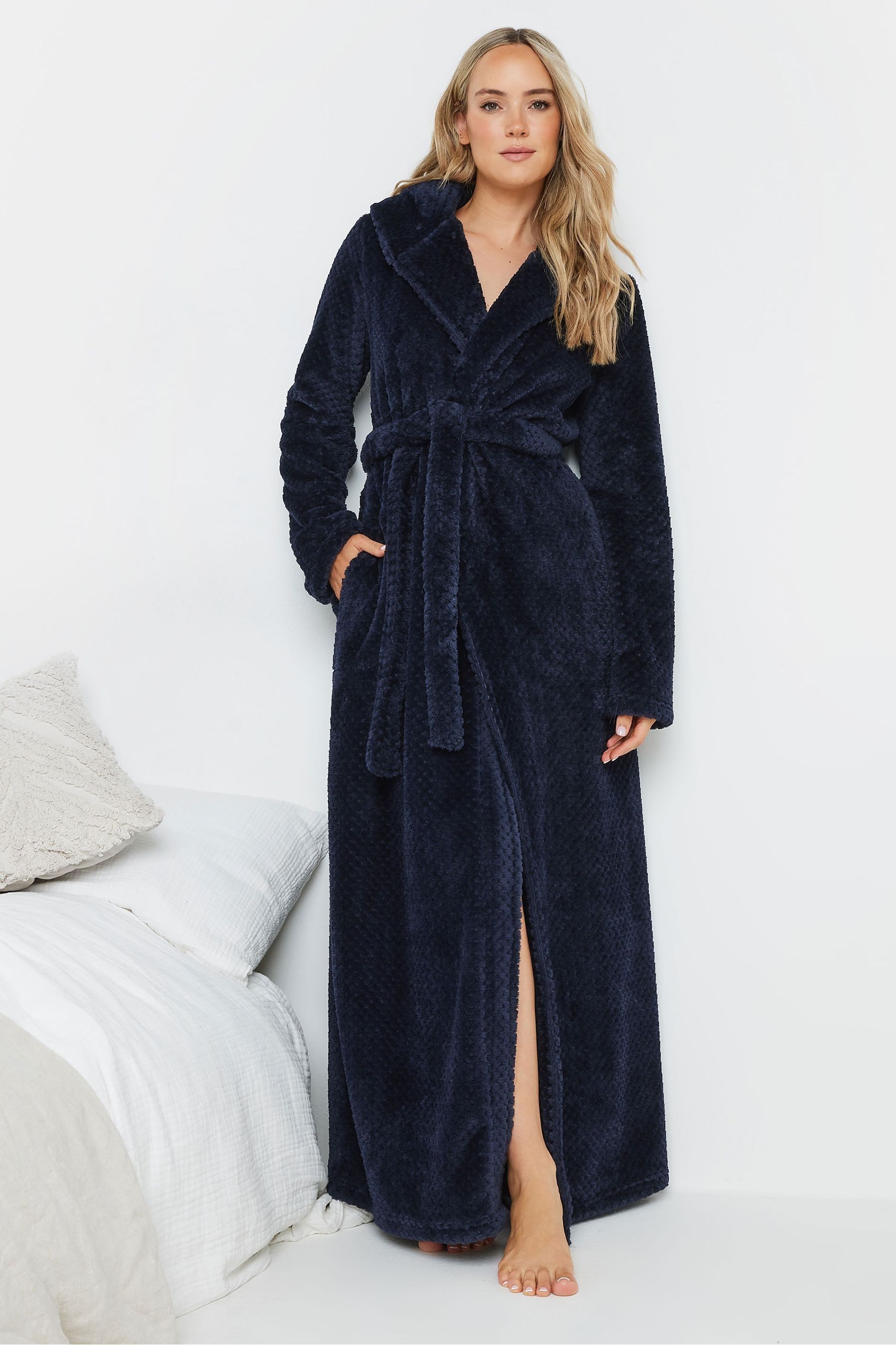 Buy Long Tall Sally Blue Honeycomb Hooded Maxi Robe from Next Luxembourg