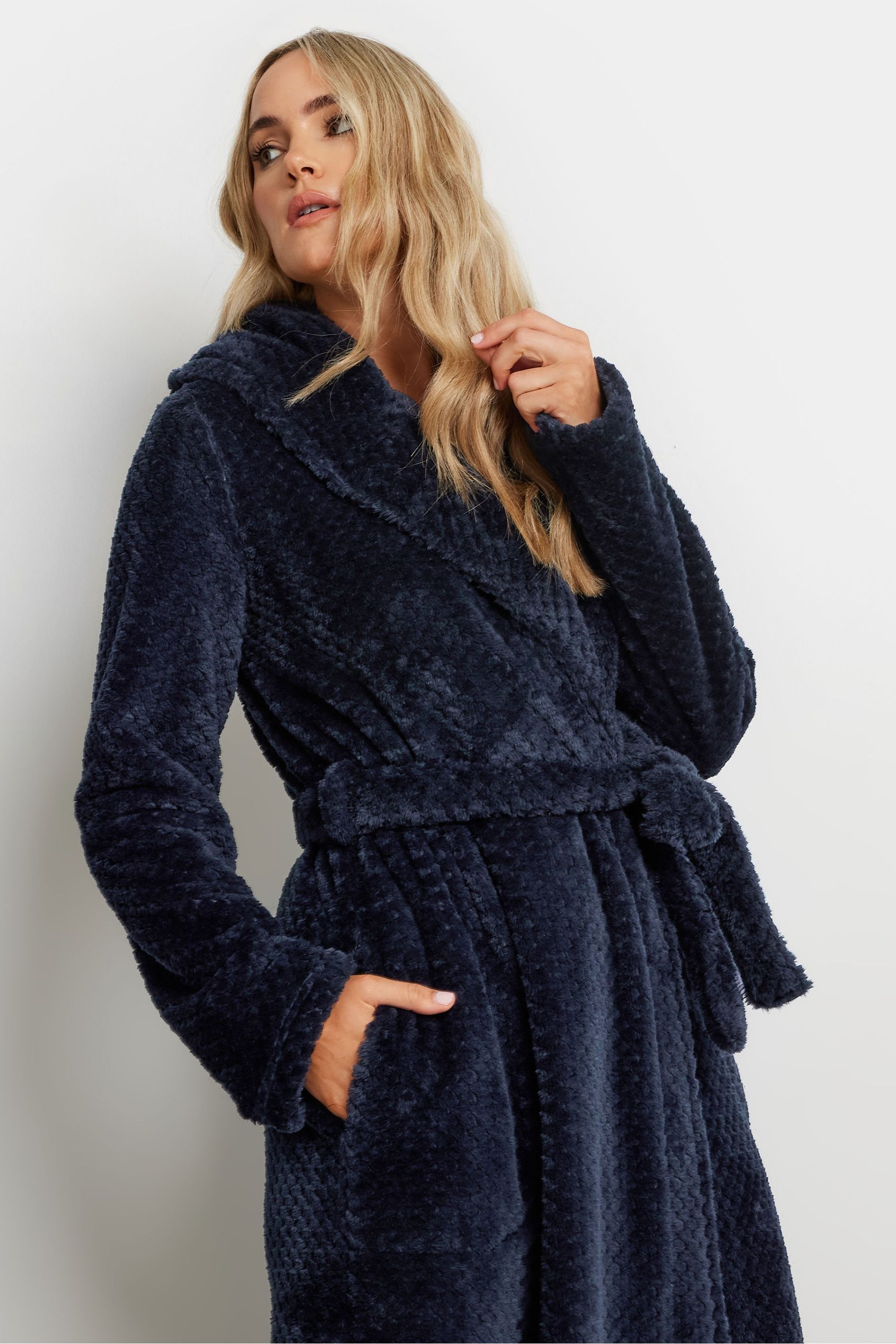 Buy Long Tall Sally Blue Honeycomb Hooded Maxi Robe from Next Luxembourg