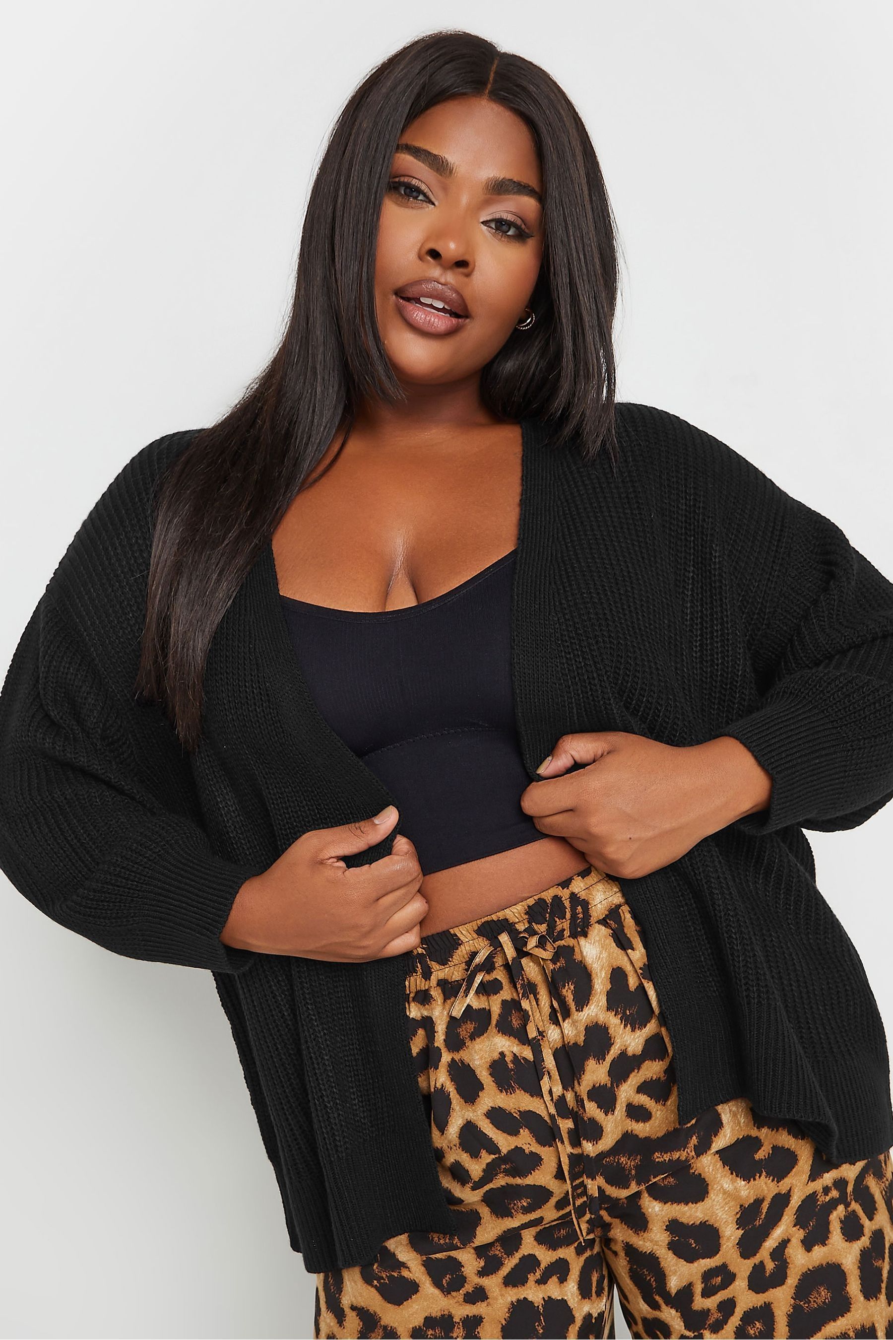 Buy Yours Curve Black Short Balloon Sleeve Cardigan from Next Luxembourg