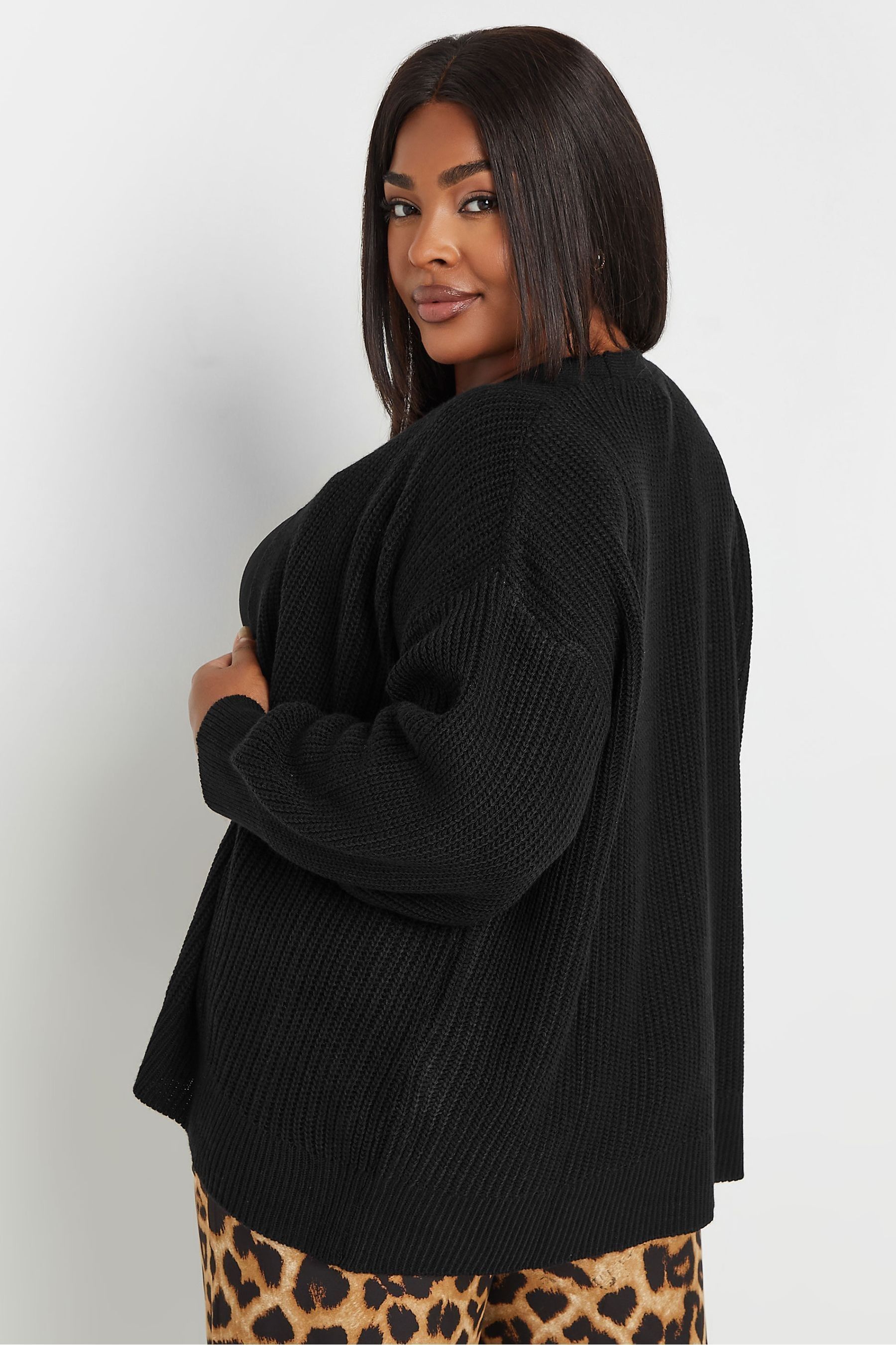 Buy Yours Curve Black Short Balloon Sleeve Cardigan from Next Luxembourg