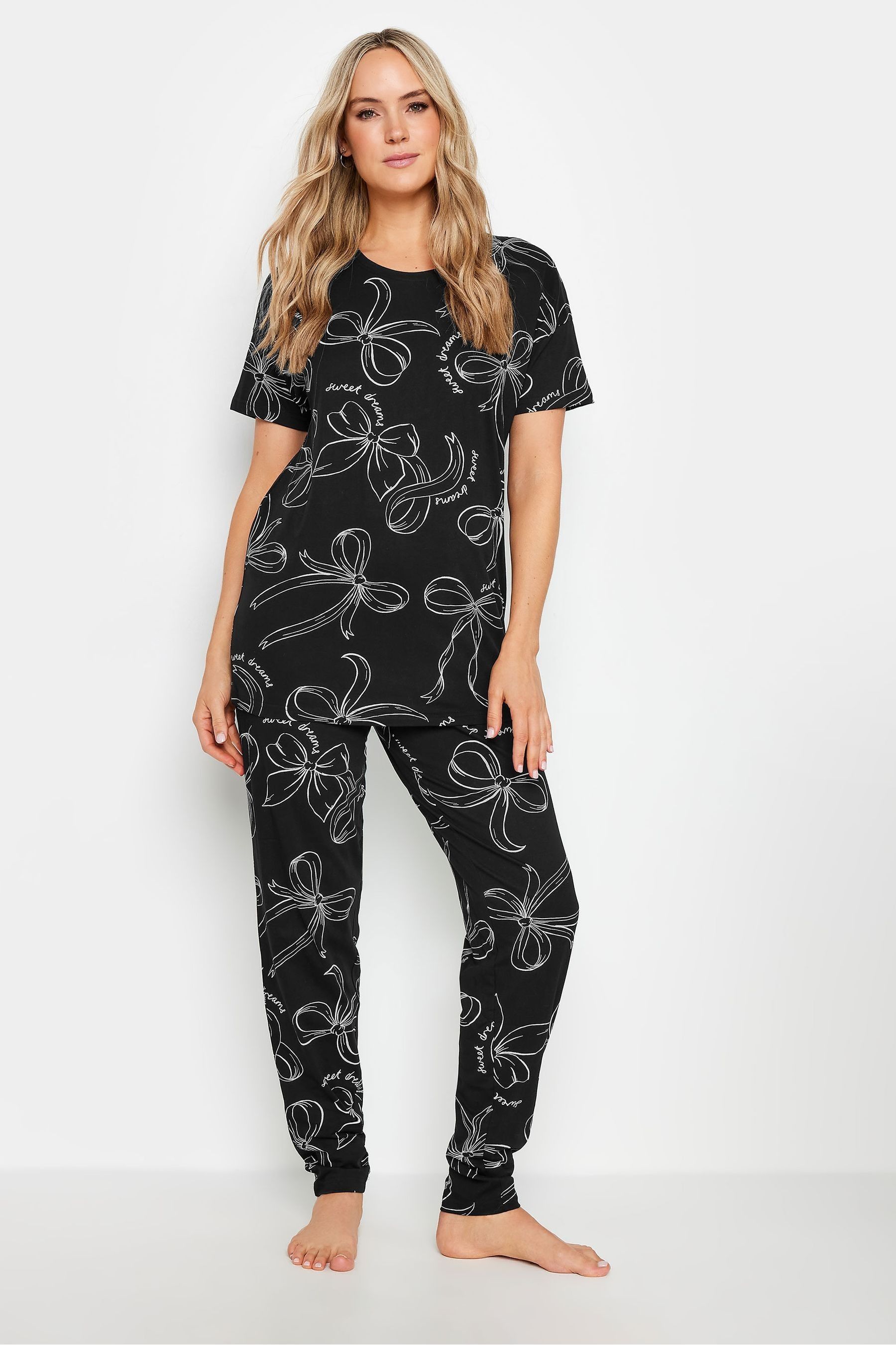 Buy Long Tall Sally Black Bow Print Sweet Dreams Slogan 100 Cotton Pyjamas Set from the Next UK online shop