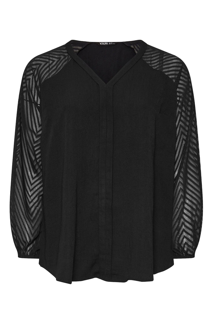 Yours Curve Black Burnout Sleeve Blouse - Image 6 of 6