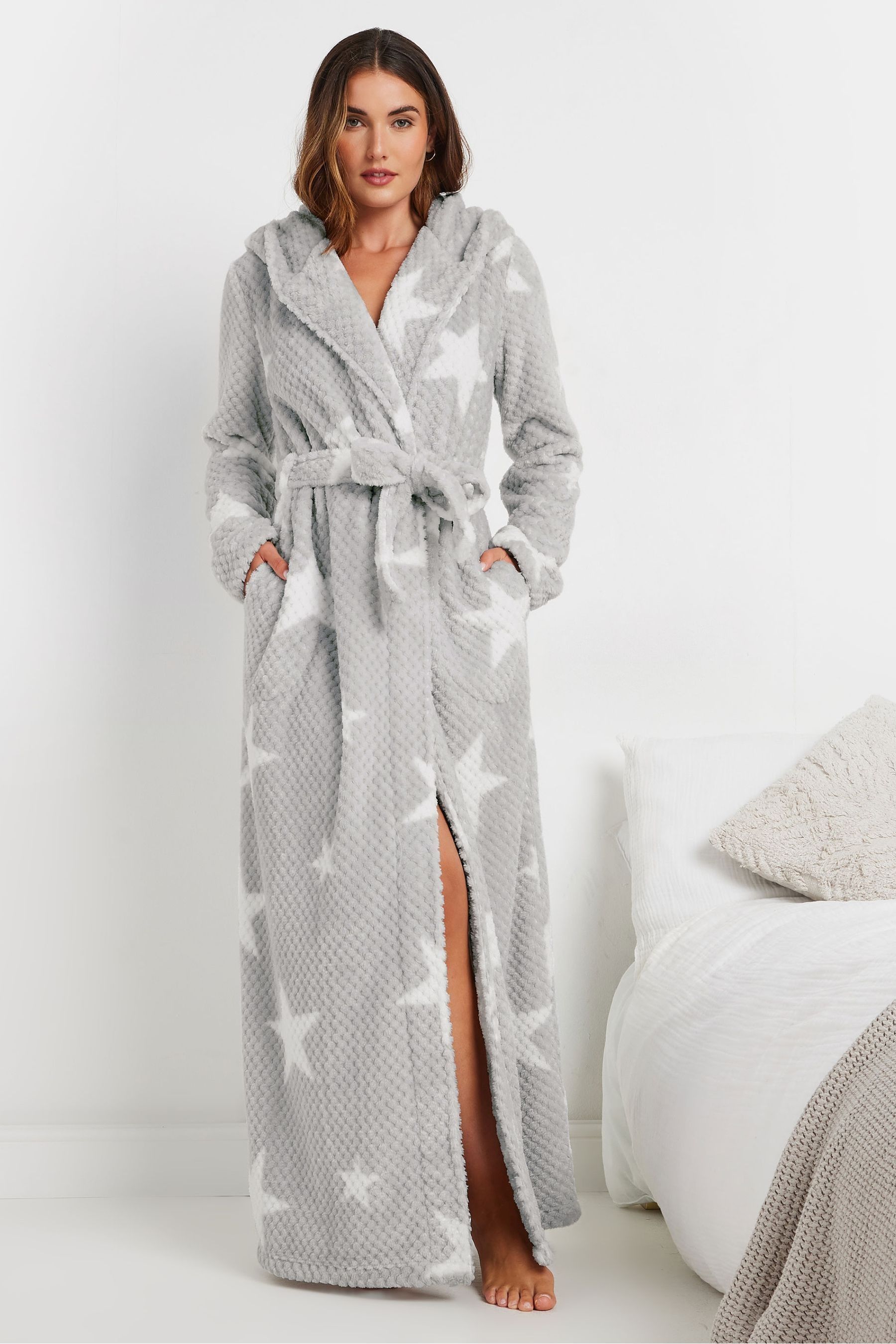 Buy Long Tall Sally Grey Honeycomb Star Hooded Maxi Robe from Next Luxembourg