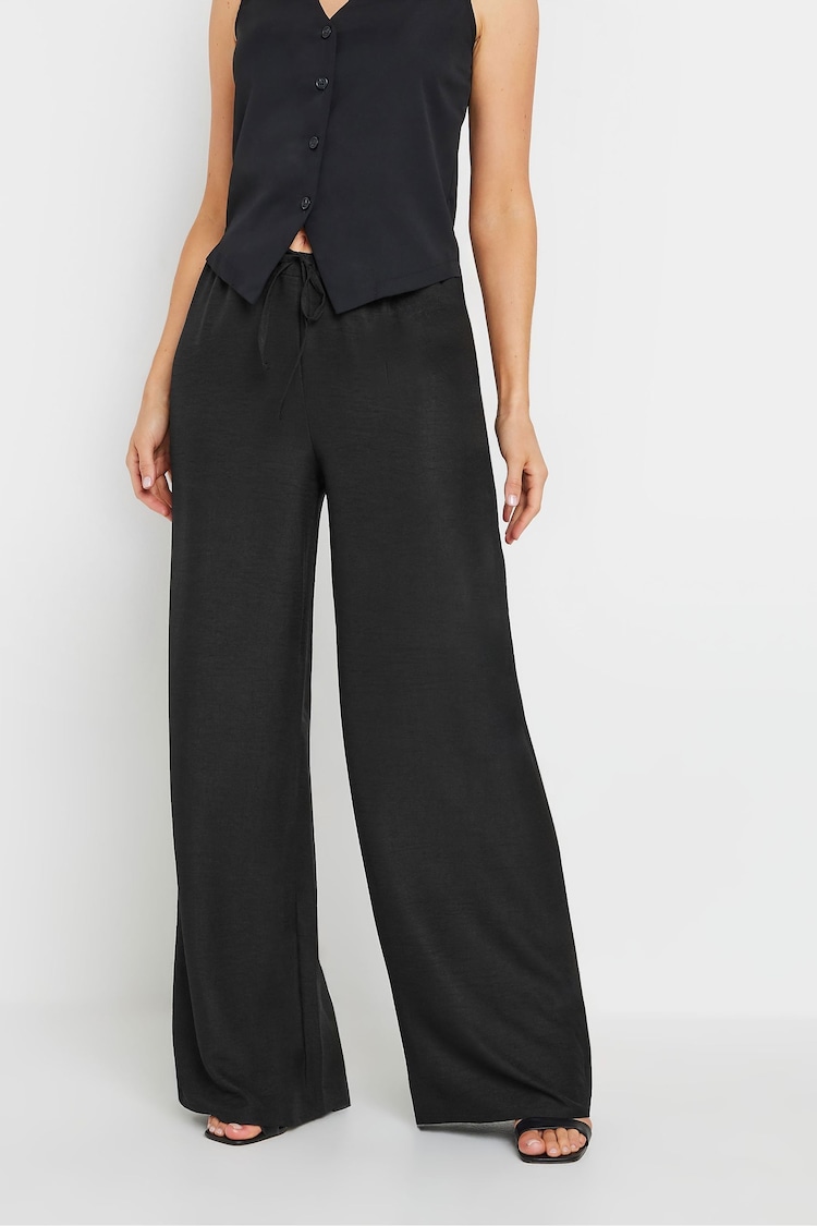 Long Tall Sally Black Textured Wide Leg Trousers - Image 2 of 5