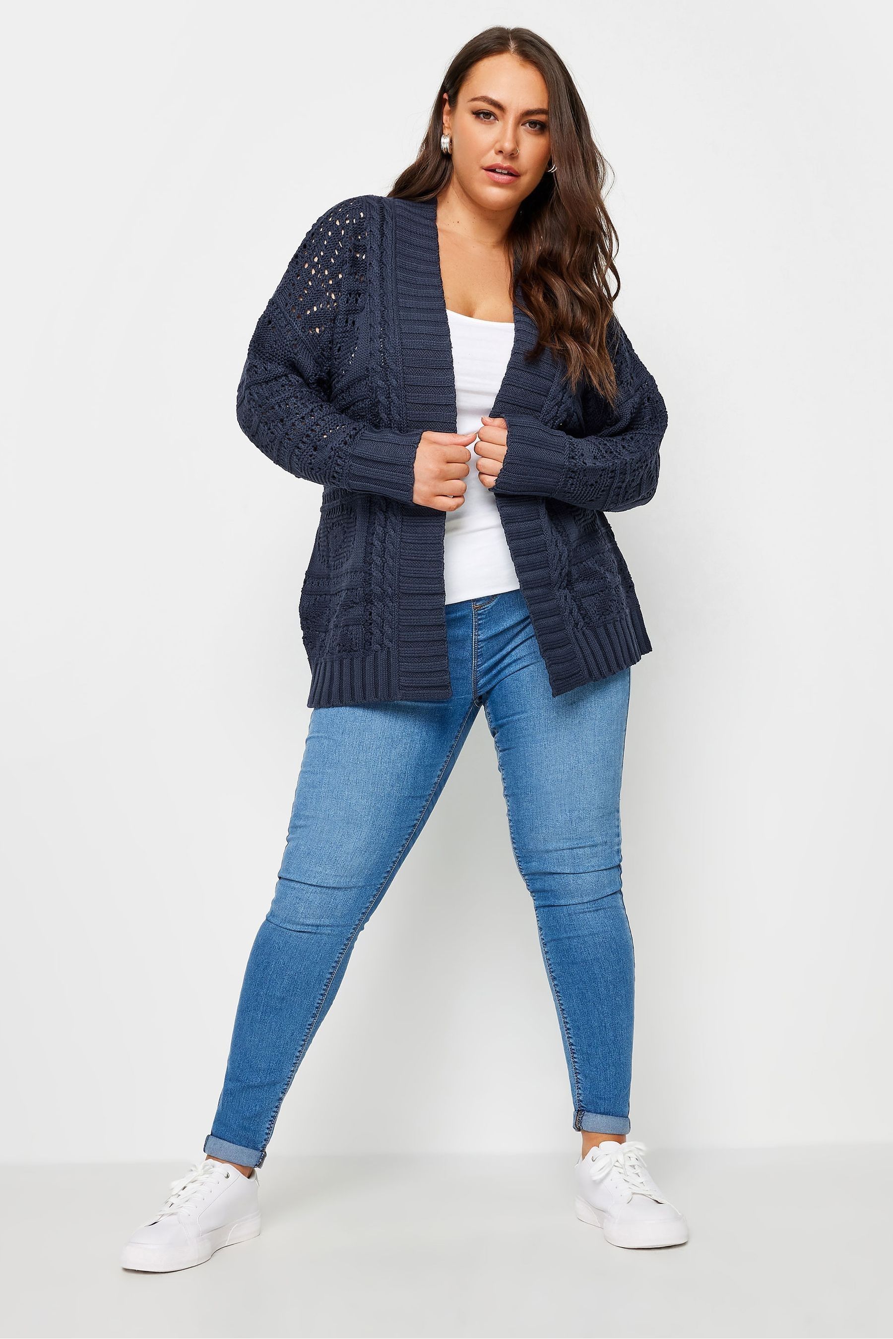 Buy Yours Curve Blue Pointelle Mix Cardigan With Belt from Next Luxembourg