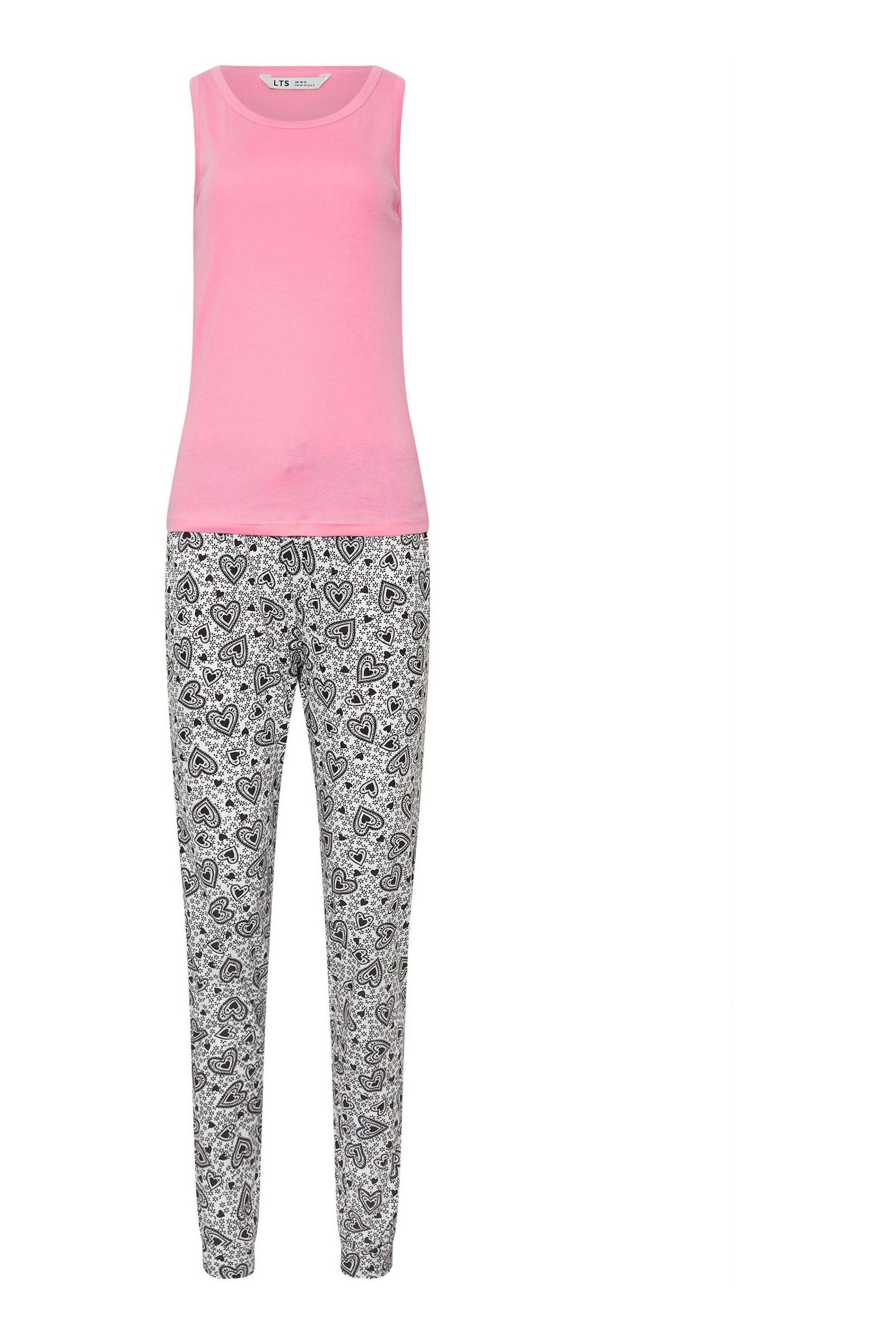 Long Tall Sally Dark Black Heart Print Cuffed 100 Cotton Pyjamas Set 14 16 Tall Womens