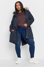 Yours Curve Blue Faux Fur Trim Parka - Image 3 of 5