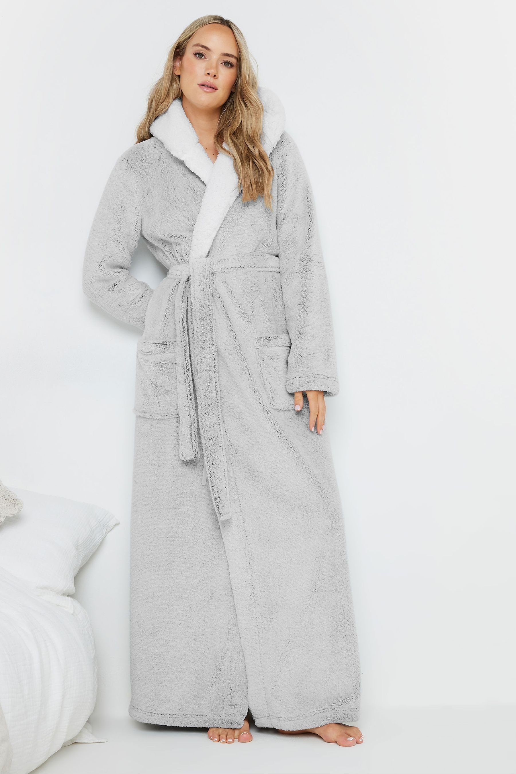 Buy Long Tall Sally Grey Wellsoft Contrast Hooded Robe from Next Luxembourg