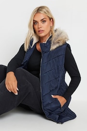 Yours Curve Blue Short Faux Fur Trim Padded Coat - Image 1 of 6