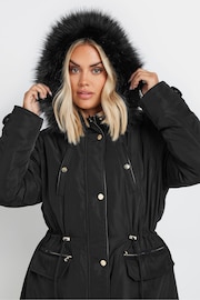 Yours Curve Black Plush Faux Fur Trim Parka - Image 4 of 5