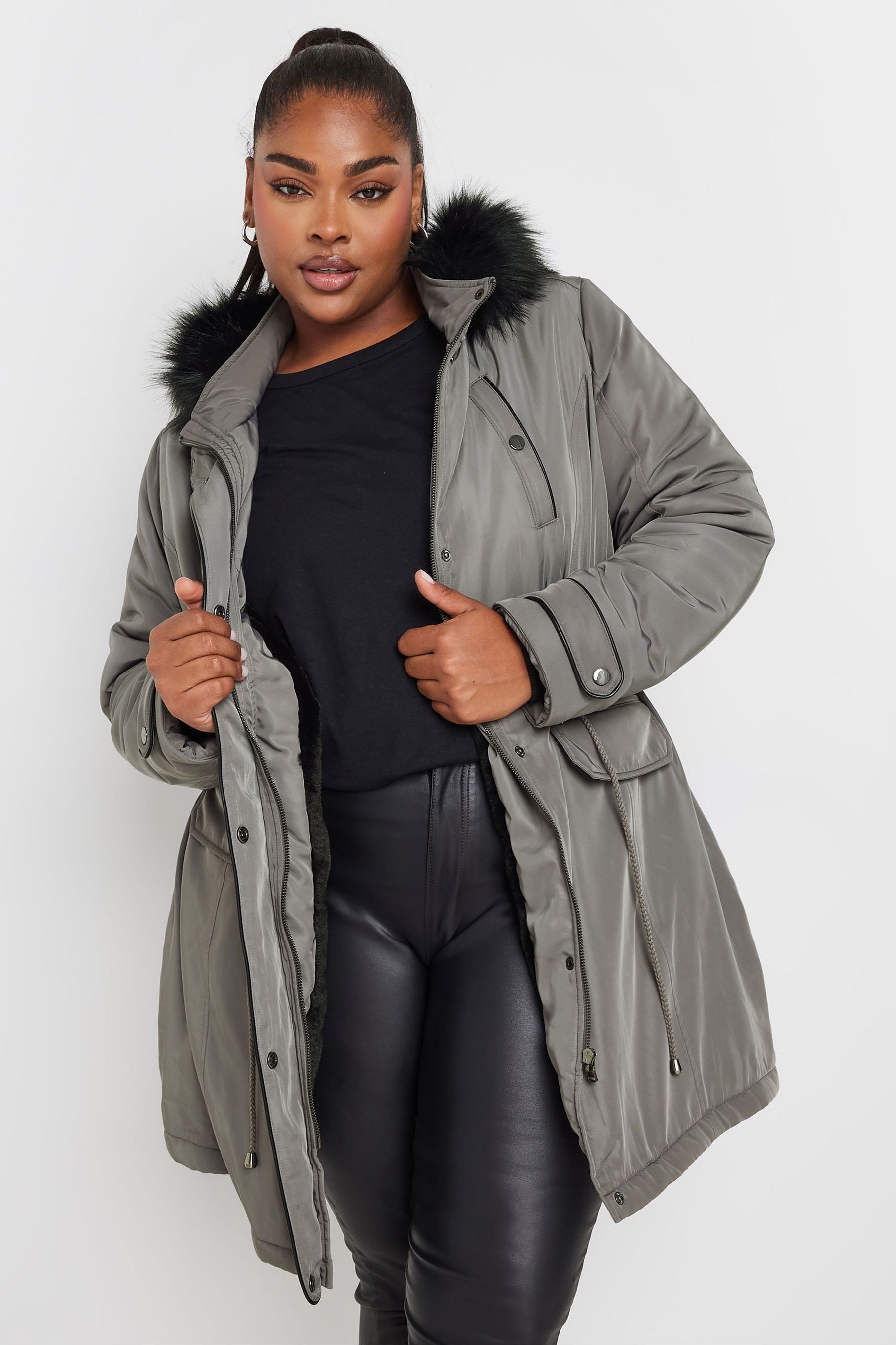 Buy Yours Curve Grey Plush Faux Fur Trim Parka from the Next UK online shop