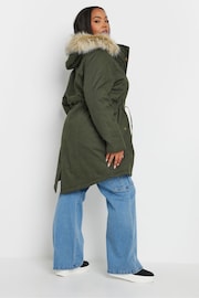 Yours Curve Green Faux Fur Trim Parka - Image 3 of 4