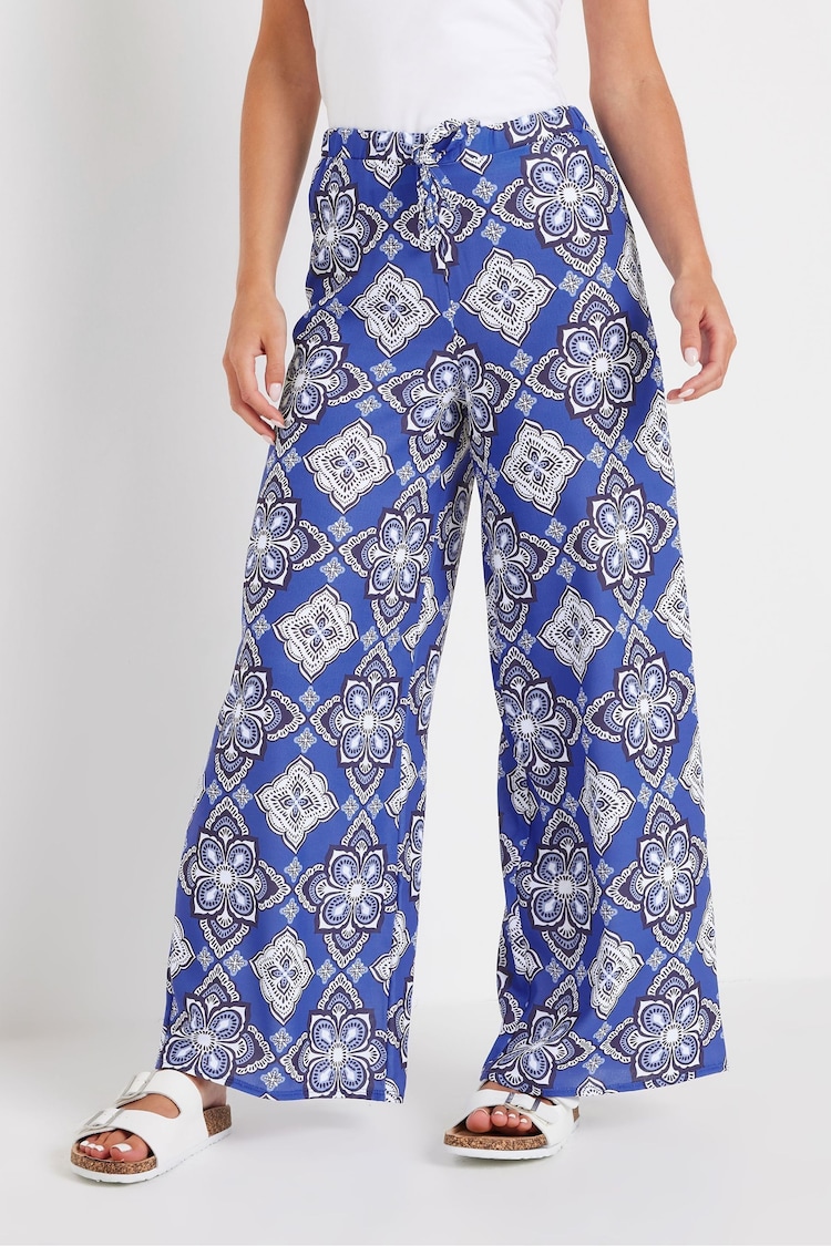 PixieGirl Petite Blue Animal Print Wide Leg Trousers - Image 2 of 5