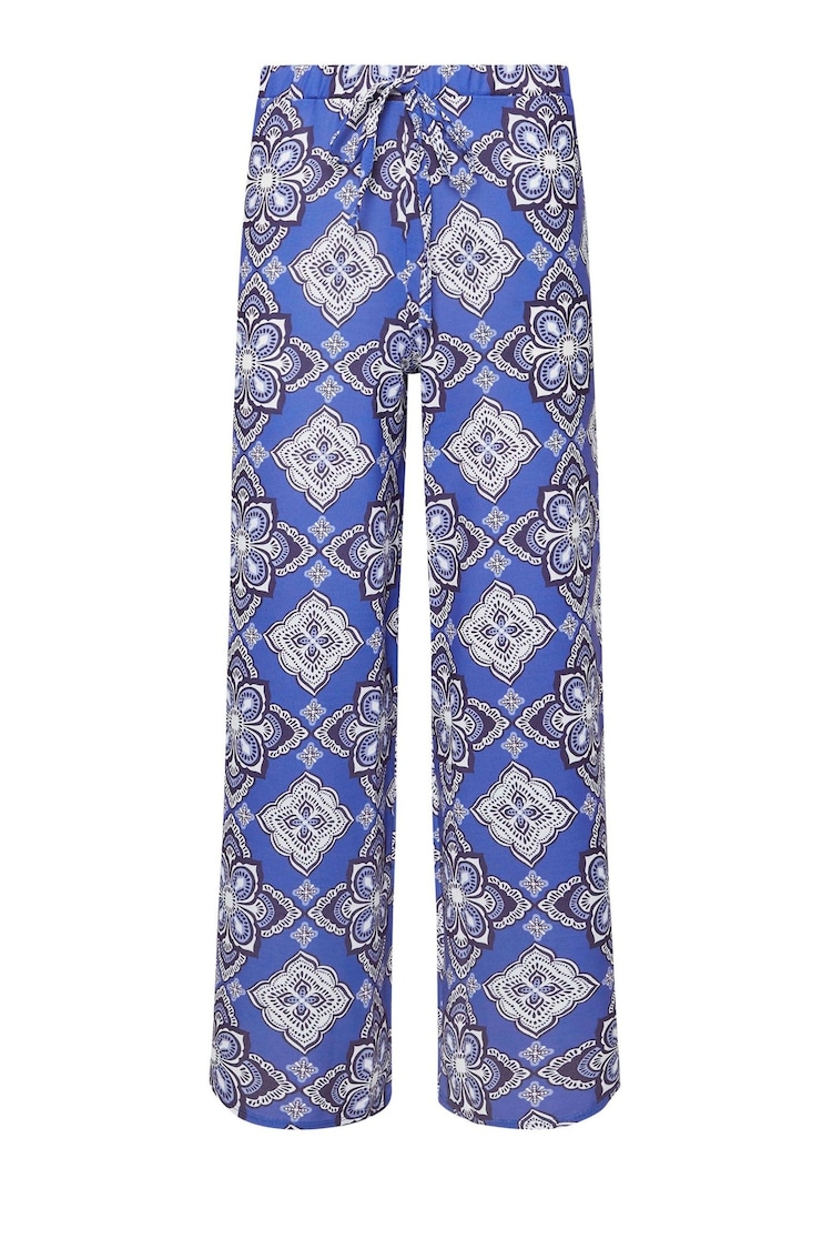 PixieGirl Petite Blue Animal Print Wide Leg Trousers - Image 5 of 5