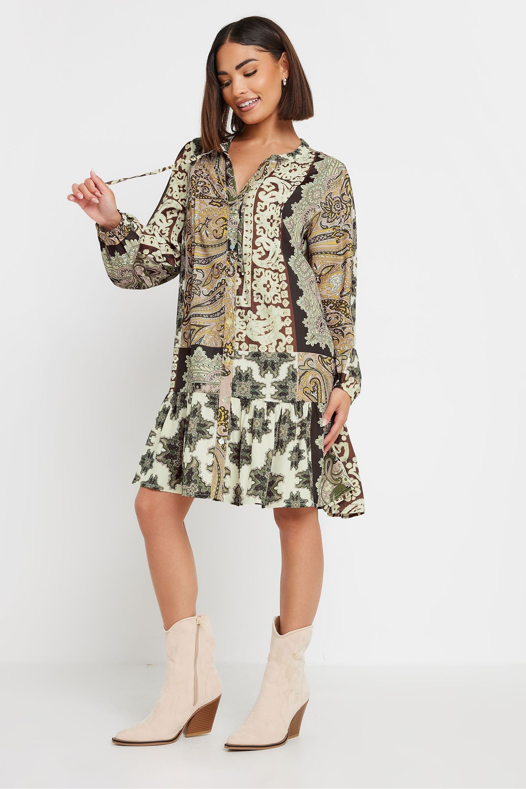 Buy PixieGirl Petite Brown Boho Patchwork Tiered Dress from Next Luxembourg