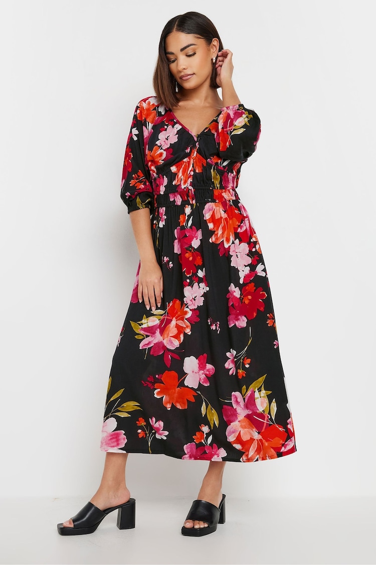 PixieGirl Petite Black Floral Tea Midi Dress - Image 2 of 4