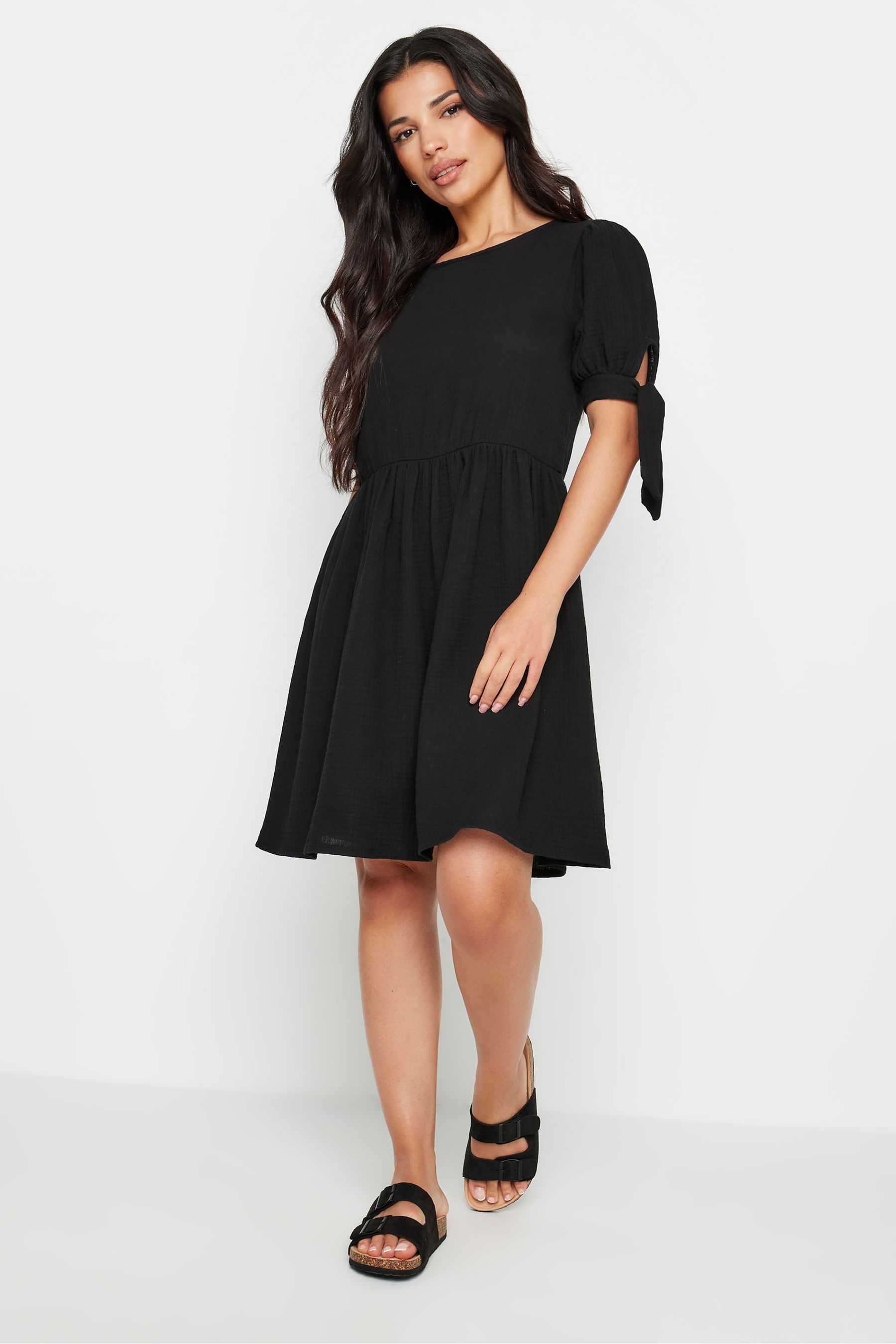 Buy PixieGirl Petite Black Tie Sleeve 100 Cotton Textured Smock Dress from the Next UK online shop