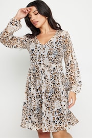 PixieGirl Petite Brown Leopard Print Smock Mini Dress - Image 1 of 5