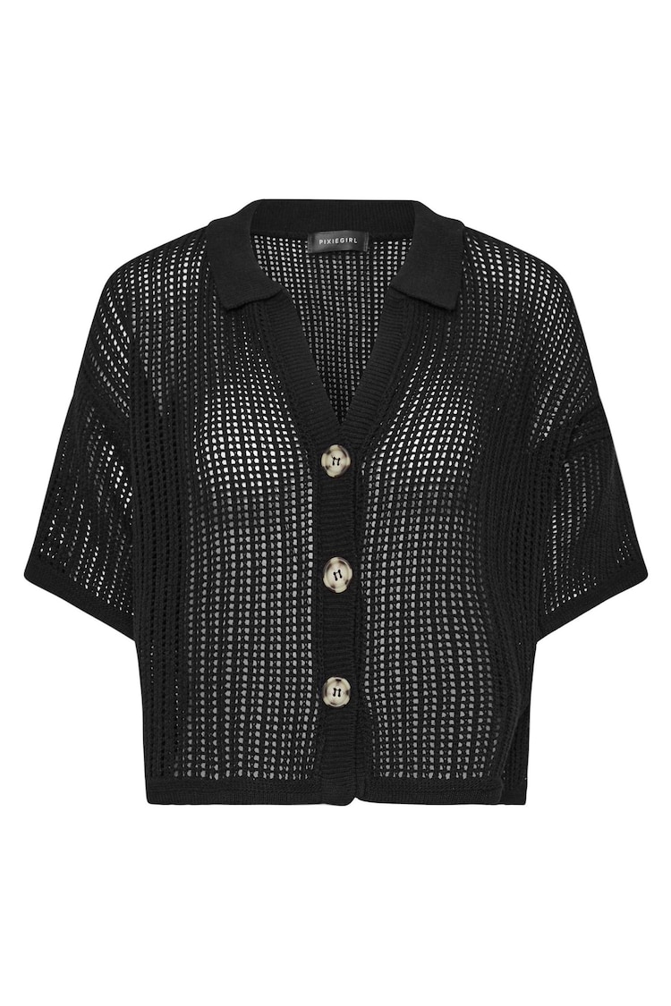 PixieGirl Petite Black Crochet Short Sleeve Shirt - Image 5 of 5