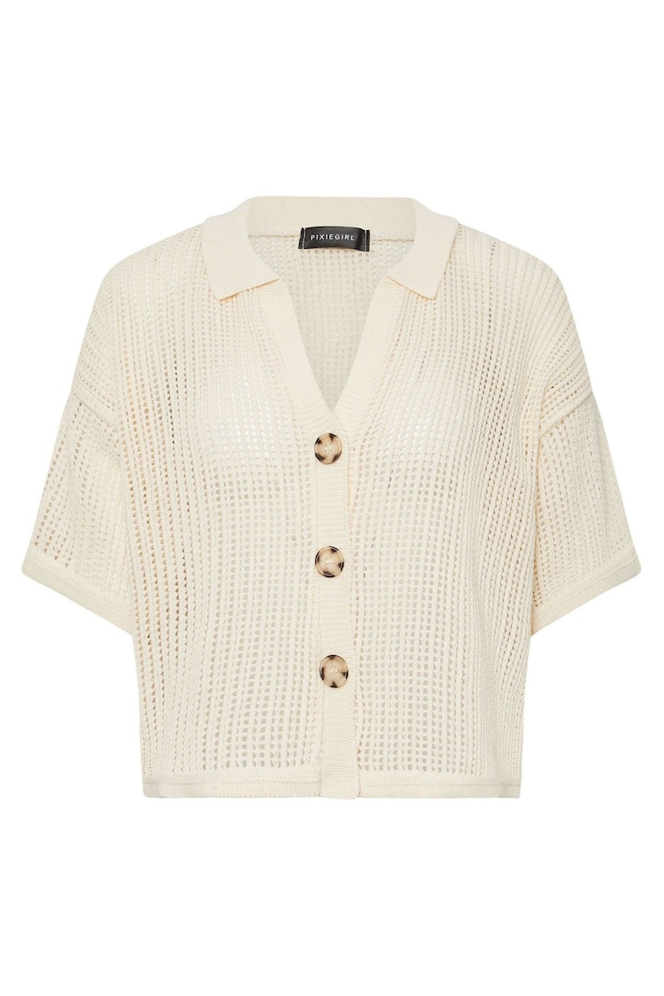 PixieGirl Petite Cream Crochet Short Sleeve Shirt - Image 5 of 5