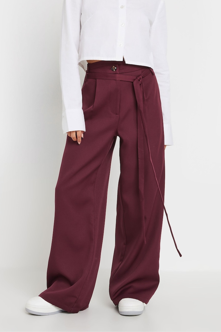 PixieGirl Petite Red Double Wrap Belted Wide Leg Trousers - Image 2 of 5