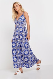 PixieGirl Petite Blue Leaf Print Maxi Dress - Image 1 of 5