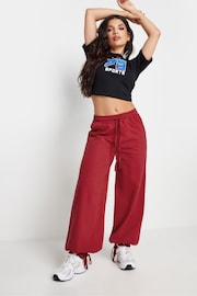 PixieGirl Petite Red Cuff Detail Wide Leg 100% Cotton Joggers - Image 1 of 6