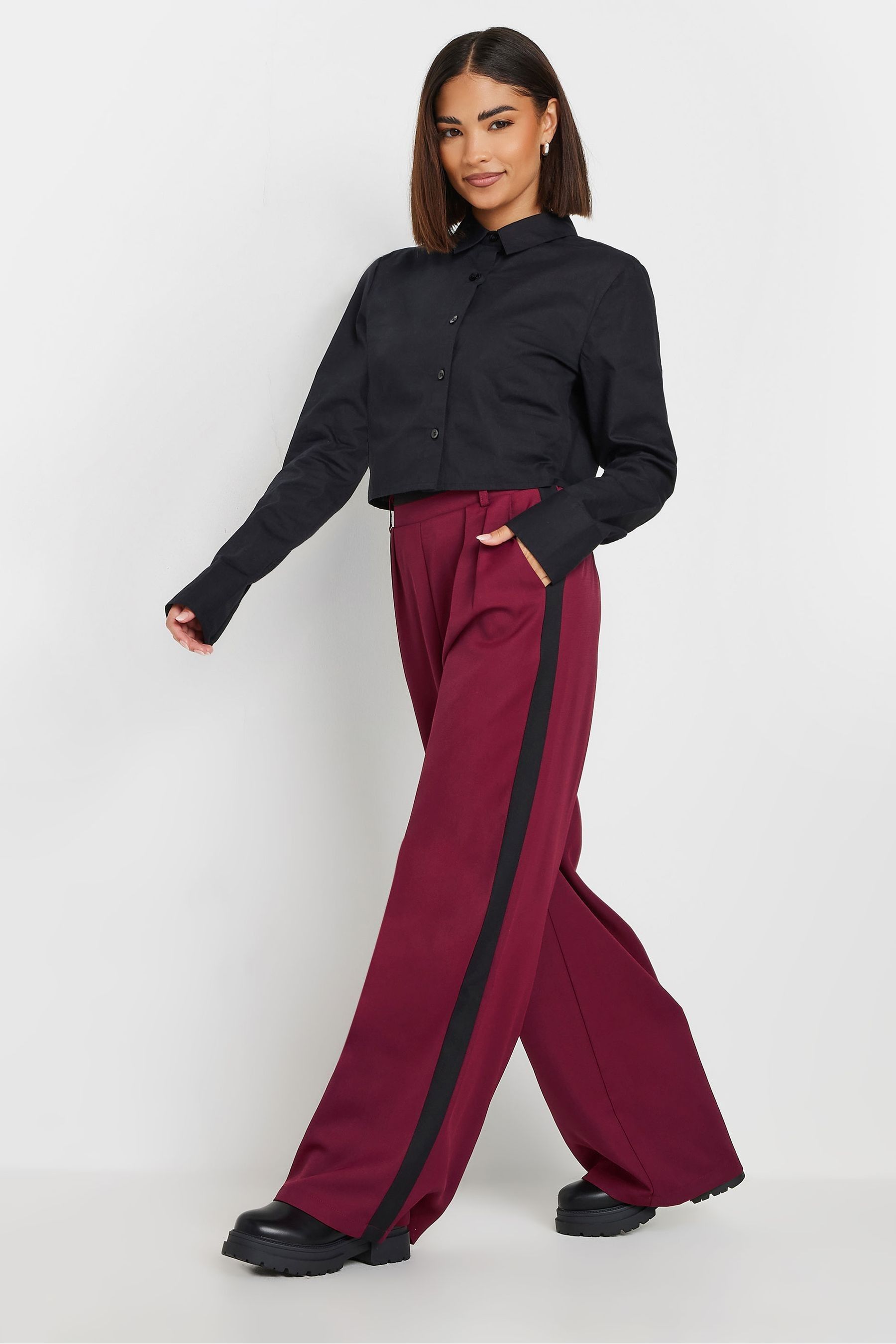 Buy PixieGirl Petite Burgundy Red Side Stripe Contrast Wide Leg Trousers from Next Luxembourg