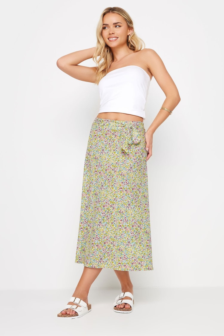 PixieGirl Petite Yellow Ditsy Belted Midi Skirt - Image 1 of 5