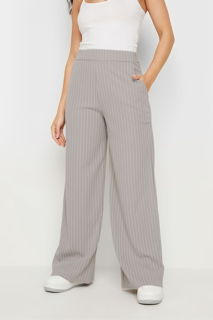 PixieGirl Petite Grey Scuba Pinstripe Wide Leg Trousers - Image 2 of 5