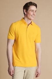 Charles Tyrwhitt Yellow Short Sleeve Cotton Stretch Pique Polo Shirt - Image 1 of 5