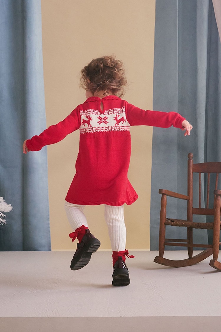 Hatley Red Holiday Flared Cable Knit Jumper Dress - Image 2 of 3